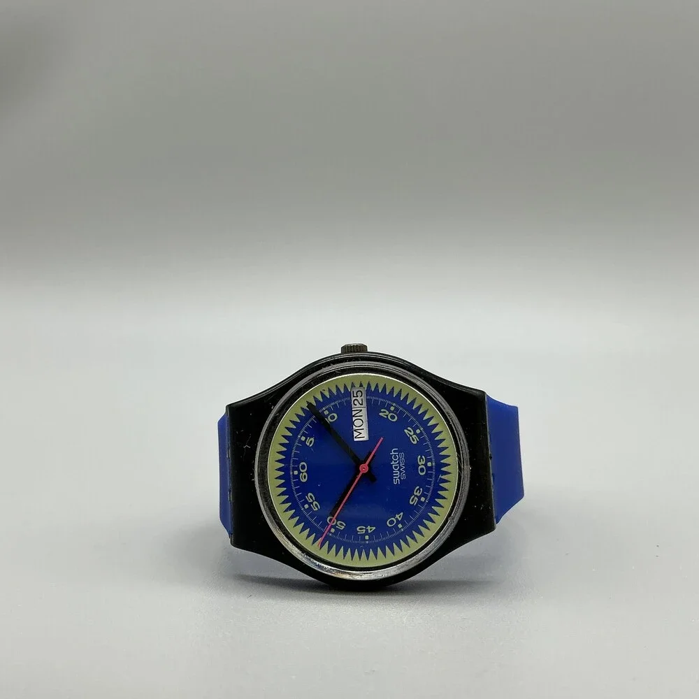 Swatch Blue Neptun Mens Watch 34mm Blue Dial Swiss Day Date New Battery